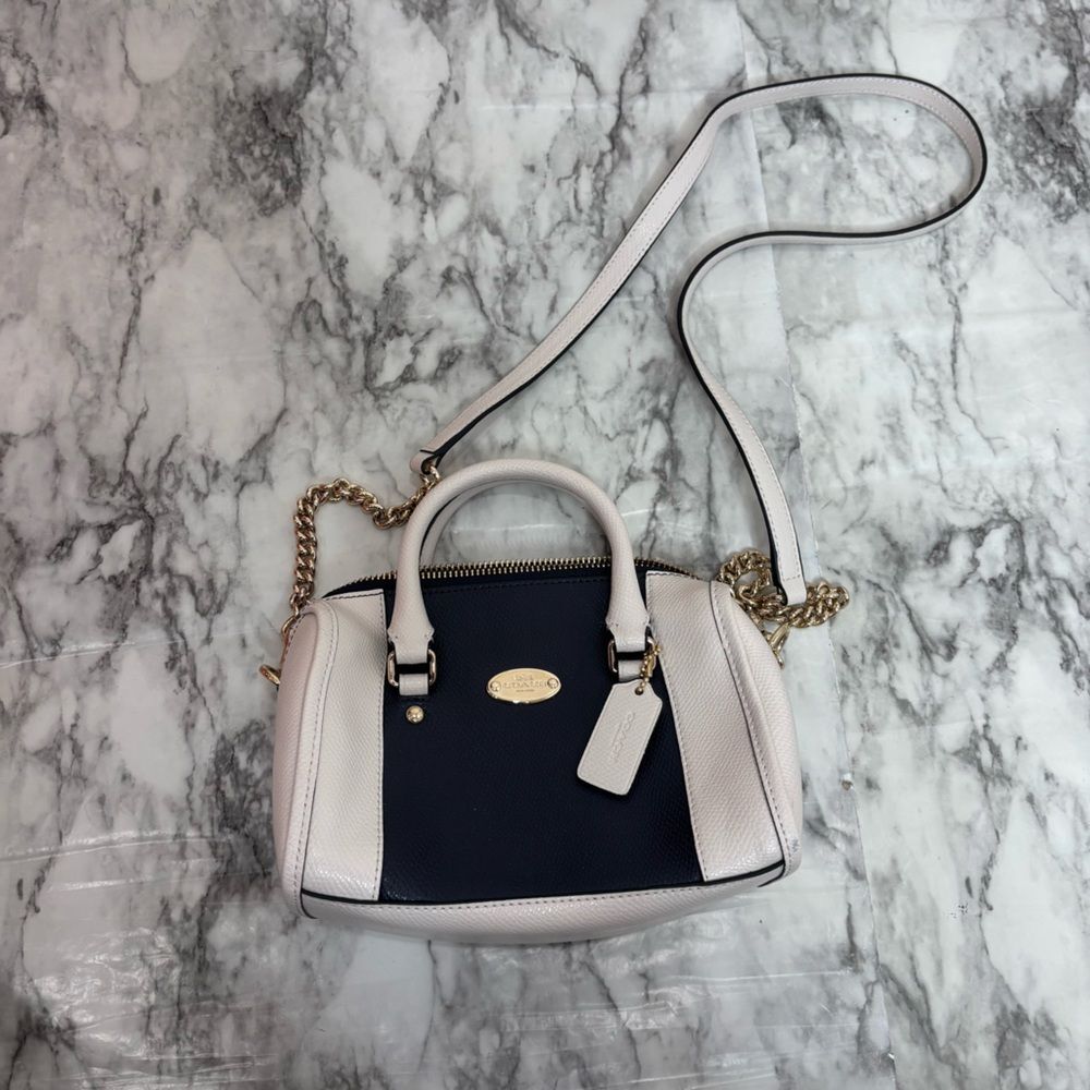 Coach baby Bennett cream black satchel handbag shoulder strap leather purse